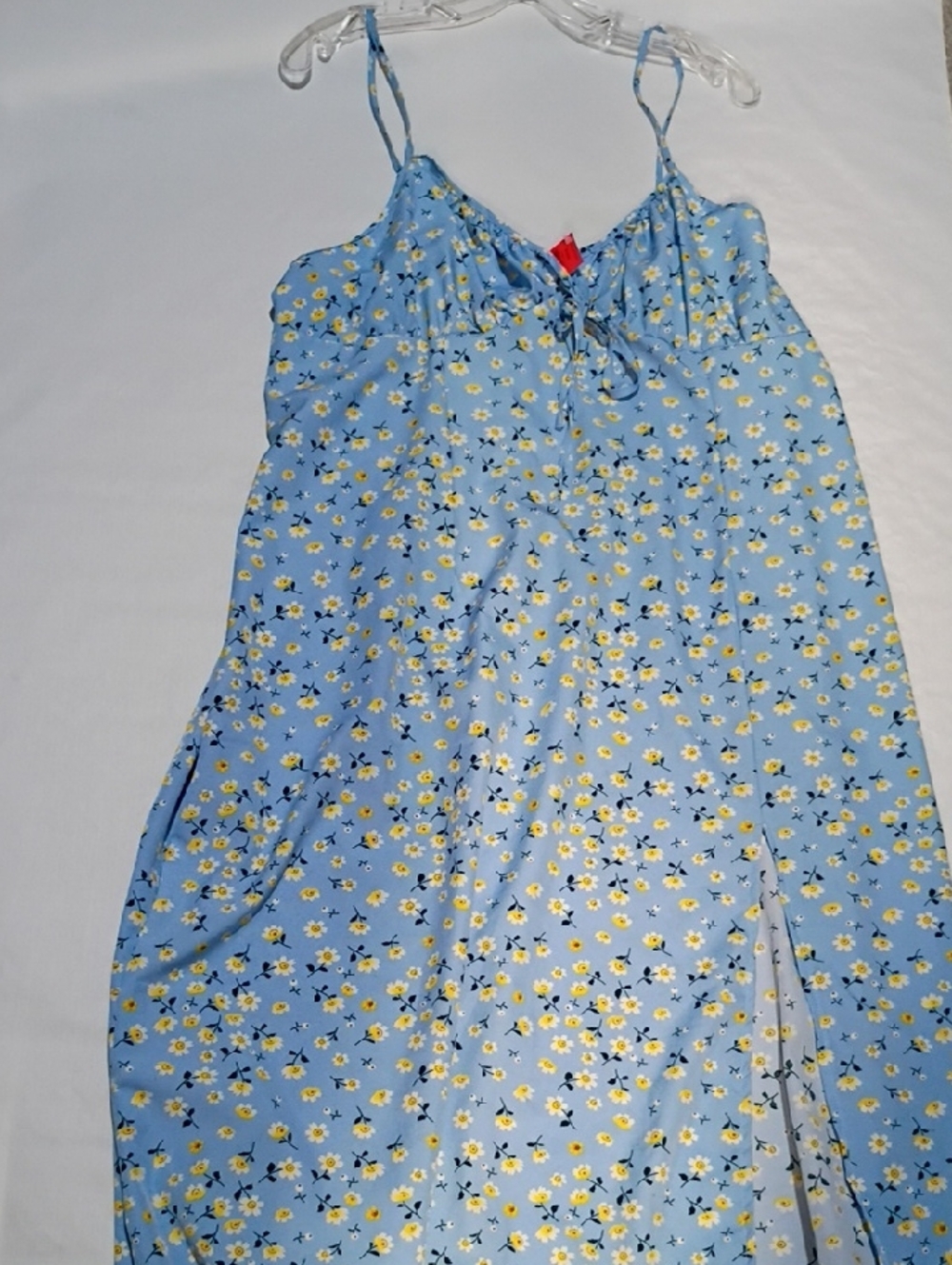 Light Blue Floral Maxi Dress with Yellow Daisy Print